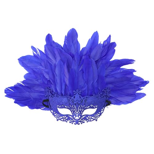 SHINROAD Hochwertige Feder Masque Masquerade für Frauen venezianische Halbgesicht mit Mardi Gras Prom Ball Festliche Party-Dekoration Verstellbarer Riemen abnehmbar abnehmbar Blau von SHINROAD