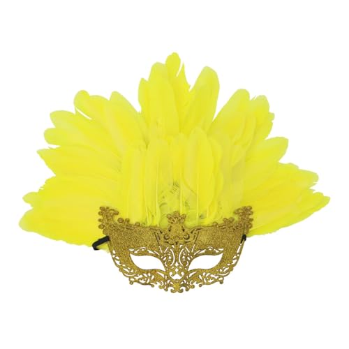 SHINROAD Hochwertige Feder Masque Masquerade für Frauen venezianische Halbgesicht mit Mardi Gras Prom Ball Festliche Party-Dekoration Verstellbarer Riemen abnehmbar abnehmbar Gelb von SHINROAD