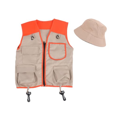 SHINROAD Kinder Explorer Weste Hut Set Kinder Natur Outfit Kinder Outdoor Abenteuer Kit für junge Entdecker Pretend Play Exploration Gear Camping Angeln Orange SHINROAD Kinder Explorer Weste Hut Set Kinder Natur Outfit Kinder Outdoor Abenteuer Kit für junge Entdecker Pretend Play Exploration Gear Camping Angeln Orange von SHINROAD