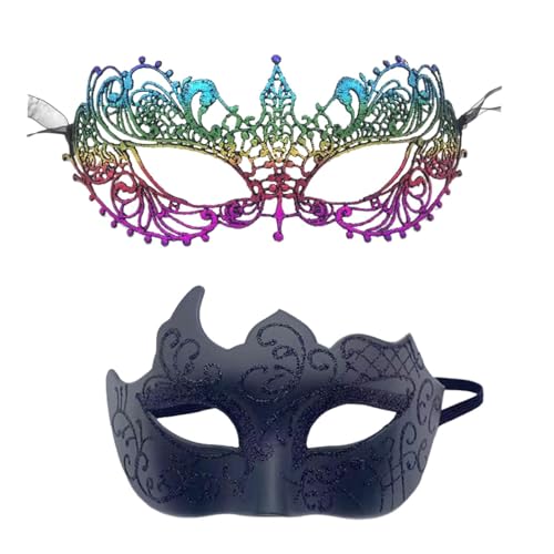 SHINROAD Lace Masque for Women Party 2 PCs Set Männer elegante venezianische Masken Prom Ball Mardi Gras Halloween Gesichtsbehörden K von SHINROAD