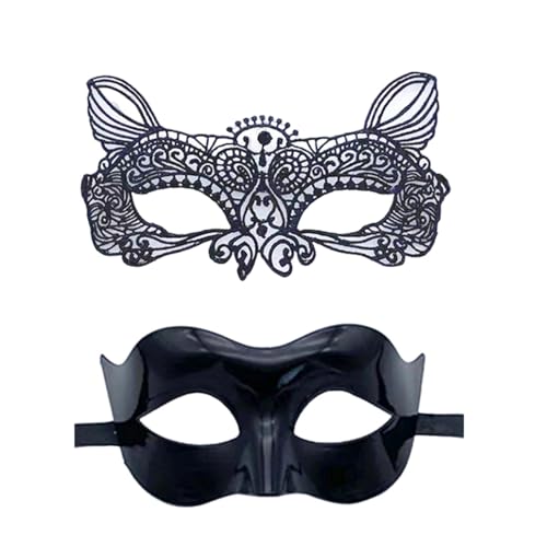 SHINROAD Lace Masque for Women Party 2 PCs Set Männer elegante venezianische Masken Prom Ball Mardi Gras Halloween Gesichtsbehörden S von SHINROAD