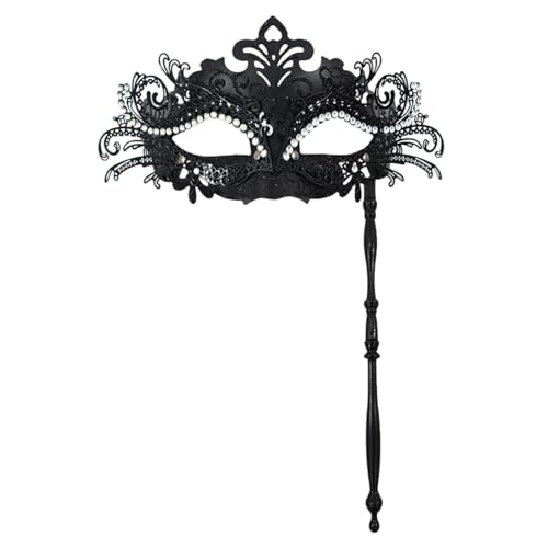 SHINROAD Masquerade Masque hell Farbe Fantastisches Metall mit Handheld Stick halb Gesicht Venezianer Strasssteine ​​für Männer Frauen idealer Prom Ball Mardi Gras Schwarz von SHINROAD