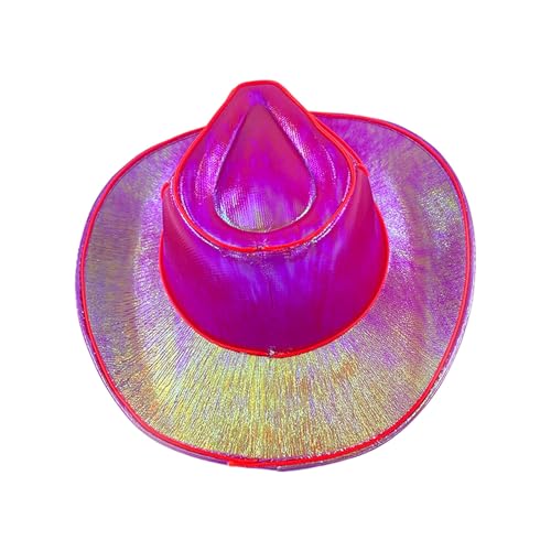 SHINROAD Mode Glühhut Eva Material Light-up Cowgirl Wireless Neon Western LED Cowboy Cap Luminous Blinking Bar für Halloween-Party Rosenrot von SHINROAD