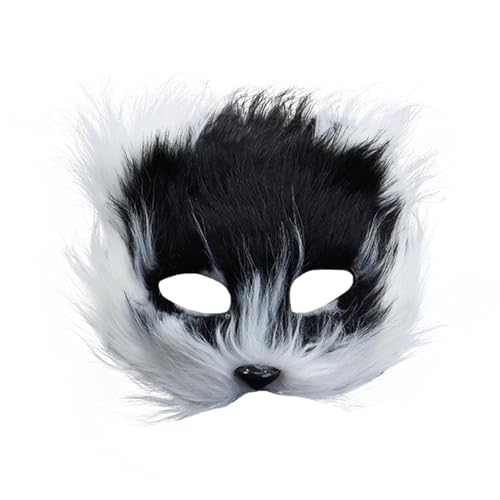 SHINROAD Mysteriöses Tier Gesicht Kissen Kunstfell Halloween Plüsch Fuchs Halb Cosplay Party Requisiten Carnival Masquerade Kostüm Schwarz von SHINROAD