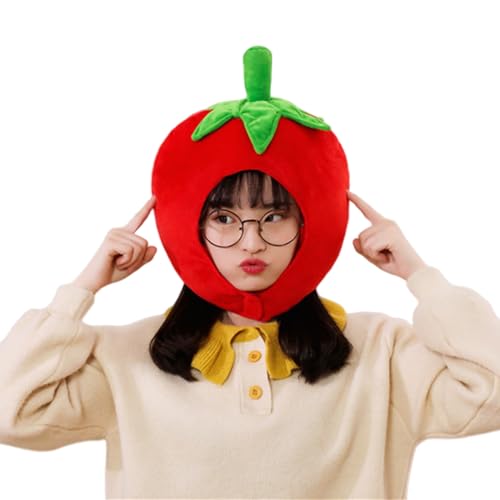 SHINROAD Novel Tomato Kopfbedeckung, verstellbarer Plüschhut für Cosplay-Partys, Fotografie, niedliches Kostümzubehör, volle Abdeckung, lustige Neuheit, Kopfbedeckung, Rot von SHINROAD