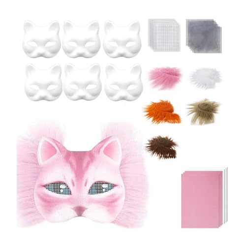SHINROAD Rollenspiel Gesichtsschutz 29pcs DIY Katze Kit mit Kunstfell Filztuch überstreichbar Hälfte für Halloween Karneval Rollenspiel Maskerade Partys Leicht B von SHINROAD