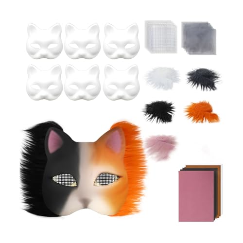 SHINROAD Rollenspiel Gesichtsschutz 29pcs DIY Katze Kit mit Kunstfell Filztuch überstreichbar Hälfte für Halloween Karneval Rollenspiel Maskerade Partys Leicht G von SHINROAD