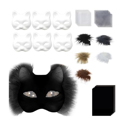 SHINROAD Rollenspiel Gesichtsschutz 29pcs DIY Katze Kit mit Kunstfell Filztuch überstreichbare Hälfte für Halloween Karneval Rollenspiel Maskerade Partys Leicht A von SHINROAD