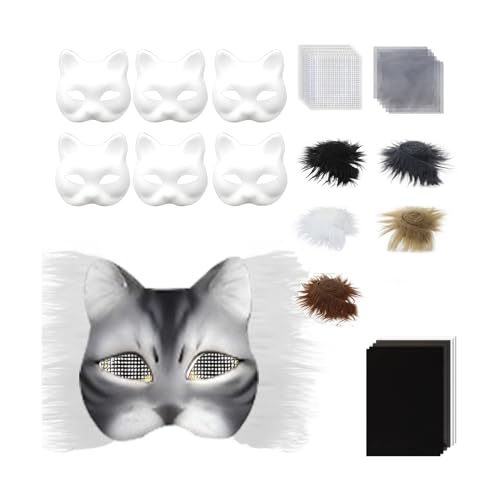 SHINROAD Rollenspiel Gesichtsschutz 29pcs DIY Katze Kit mit Kunstfell Filztuch überstreichbare Hälfte für Halloween Karneval Rollenspiel Maskerade Partys Leicht C von SHINROAD