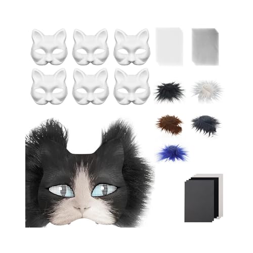 SHINROAD Rollenspiel Gesichtsschutz 29pcs DIY Katze Kit mit Kunstfell Filztuch überstreichbare Hälfte für Halloween Karneval Rollenspiel Maskerade Partys Leicht E von SHINROAD