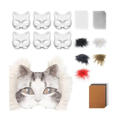 SHINROAD Rollenspiel Gesichtsschutz 29pcs DIY Katze Kit mit Kunstfell Filztuch überstreichbare Hälfte für Halloween Karneval Rollenspiel Maskerade Partys Leicht F von SHINROAD