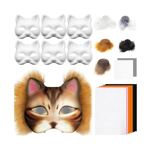 SHINROAD Rollenspiel Gesichtsschutz 29pcs DIY Katze Kit mit Kunstfell Filztuch überstreichbare Hälfte für Halloween Karneval Rollenspiel Maskerade Partys Leicht J von SHINROAD