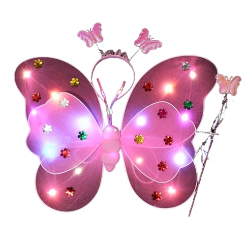 SHINROAD Schmetterlingsflügel, 3-teiliges Set, attraktive Kinder-Performance, leuchtende Schmetterlinge, Flügel, Rosa, Einheitsgröße von SHINROAD