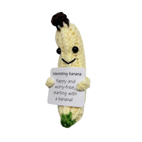 SHINROAD Soft Banana Plushie Crochet Decoration Emotional Support Doll with Encouraging Card Handmade Knitting Fruit Toy for Christmas Banana von SHINROAD