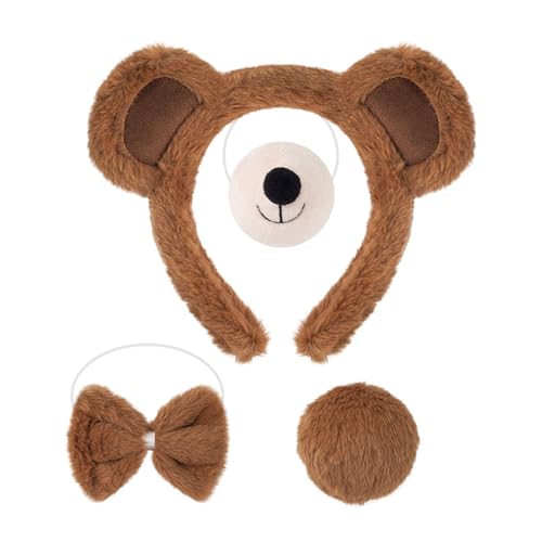 SHINROAD Stirnband Party Prop Cartoon Ohr Bär Haarreifen mit Plüsch Nase Elastische Fliege Runder Schwanz Spaß für Mädchen Cosplay Halloween Partys F von SHINROAD