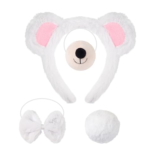 SHINROAD Stirnband Party Prop Cartoon Ohr Bär Haarreifen mit Plüsch Nase Elastische Fliege Runder Schwanz Spaß für Mädchen Cosplay Halloween Partys J von SHINROAD