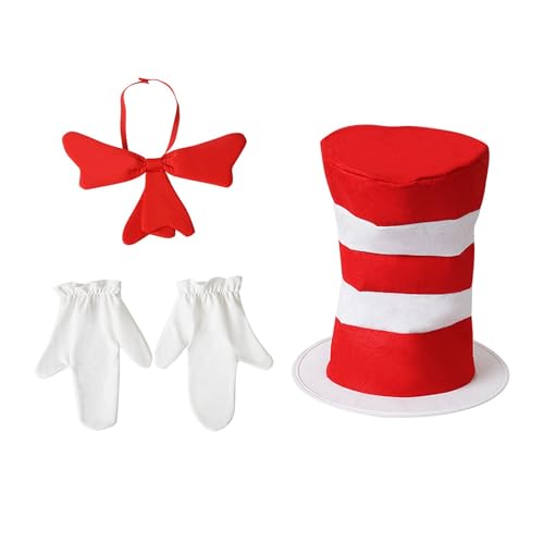 SHINROAD Verspielte gestreifte Mütze Red White Top Hut für Kinder Fun Party Accessoire Leichte Polyester Fühle komfortable Kopfbekleidung Feierlichkeiten Schulveranstaltungen 3pcs Einheitsgröße von SHINROAD