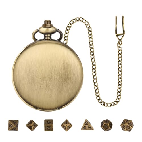 SHINROAD Würfel-Set für Enthusiasten, Geschenk, Steampunk, Vintage-Taschenuhr, Design, Sammlerstück, Metall, mit Kette, tragbar, Tischspiel, Bronze von SHINROAD