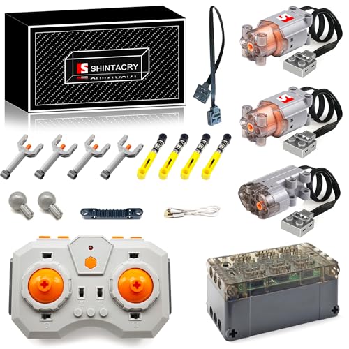 18-teiliges Technik Power Functions Wiederaufladbar Einstellbare Geschwindigkeit Fernbedienungs, Lithiumbatterie und Motor Set Kompatibel mit Lego Technic, 76537 ((L Motor × 2)+(Servo Motor × 1)) von SHINTACRY