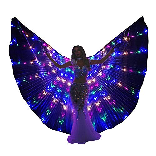 LED Isis Flügel Glow Light Up Bauchtanz Kostüme mit Stäbchen Performance Kleidung Karneval Halloween, mehrfarbig, Large von SHINYOU