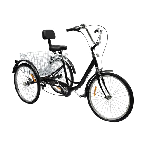 Dreirad Erwachsene 6 Gang Dreirad Fahrrad mit Einkaufskorb und Rückenlehne für Mann Frau ältere Menschen und Erwachsenen 175 * 78 * 100cm-130cm Schwarz von SHIOUCY
