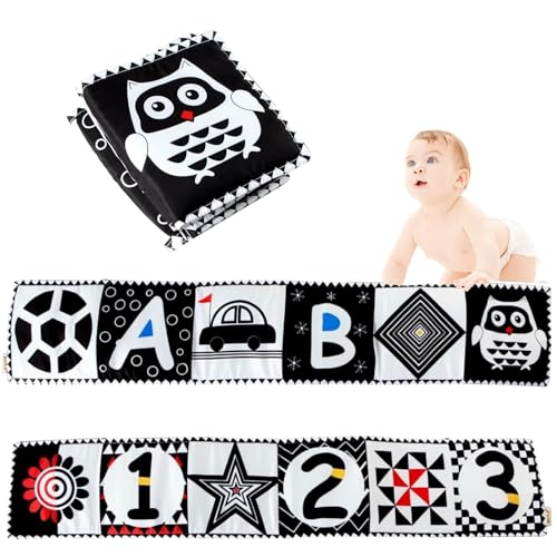 SHIQUAN Schwarz Weiß Doppelseitig Baby Stoffbuch, Kontrastbuch, Schwarz Weiss Spielzeug Babys, Black & White Stoff-Buch,Kinderwagen Kontrast Spielzeug Baby 0 3 6 Monate Geschenk für BAB von SHIQUAN
