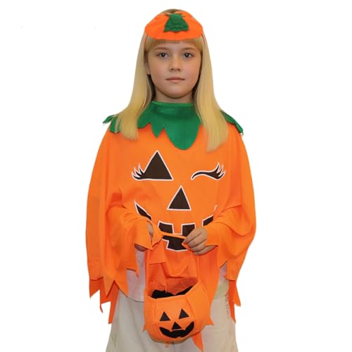 SHIRIA Halloween-Kürbis-Kostüm für Damen mit Poncho, Stirnband und Tasche, Halloween-Geschenke für Frauen (Orange/Frauen) von SHIRIA