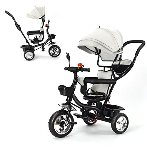 SHISHI Dreirad für Kinder, Mitwachsend, Wendbarer Sitz, Stauraum, Sonnenblende, Teleskopstock, Abnehmbare Pedale, Schiebbar für Mädchen und Jungen (Grau) von SHISHI