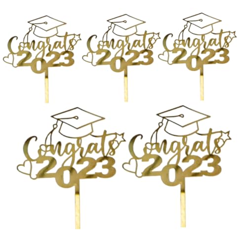 5pcs Abschlusskuchen -Topper 2023 Herzlichen Glückwunsch Absolventen Kuchen Topper Dekor 2023 Abschlussfeier Dekoration Versorgung Gold Glitter 3 Kuchen Topper von SHITOOMFE