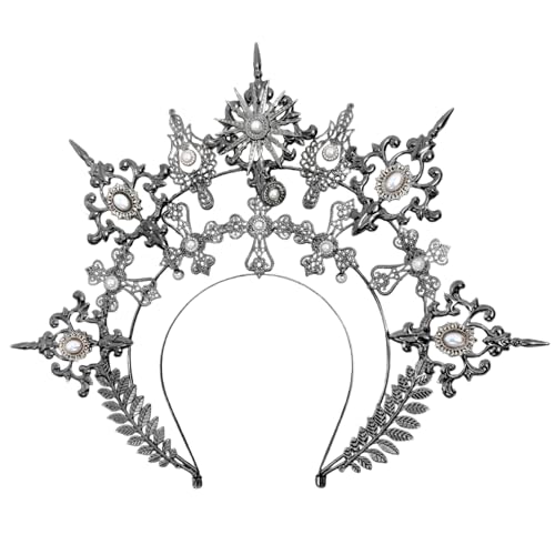 Göttin Krone, Kopfbedeckung der Göttin, 3 Tier Barock Saint Crown, schwarzes Stirnband für Frauen Cosplay -Haarzubehör Göttin Krone, Kopfbedeckung der Göttin, 3 Tier Barock Saint Crown, schwarzes Stirnband für Frauen Cosplay -Haarzubehör von SHITOOMFE