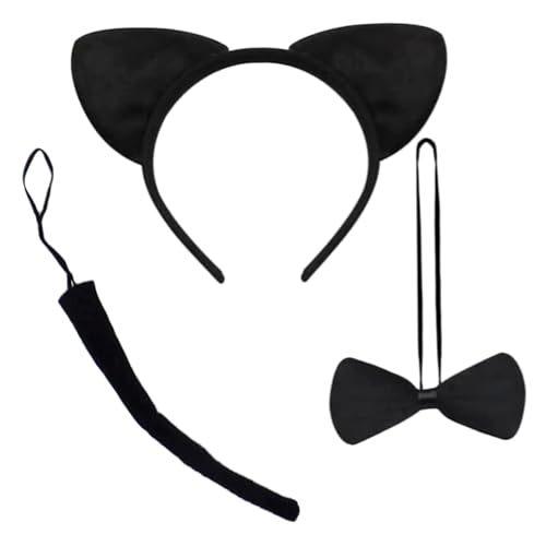 Katzenkostüm für Kinder, 3pcs/Set Black Cat Kostüm, süße Ohren und Schwanz- und Fliege Cosplay Halloween Kostüme für Kinder Erwachsene von SHITOOMFE