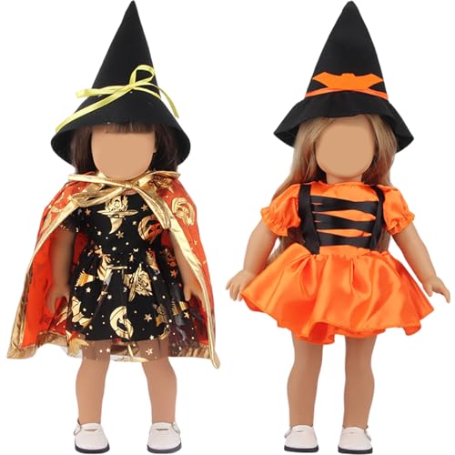 SHITOOMFE 18 Zoll Puppenkleidung, 2 Sets 18 Zoll Puppenkleidung und Accessoires enthalten Hexenhut und Kleid, Orange Pretty für Halloween -Kostüme Mädchen Geschenke SHITOOMFE 18 Zoll Puppenkleidung, 2 Sets 18 Zoll Puppenkleidung und Accessoires enthalten Hexenhut und Kleid, Orange Pretty für Halloween -Kostüme Mädchen Geschenke von SHITOOMFE
