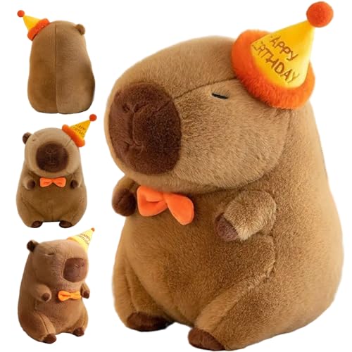 SHITOOMFE Capybara gefülltes Tier, Capybara Plüsch 7x10 Zoll Kawaii Stofftiere mit Happy Hut & Orange Krawatte für Kinder Erwachsene von SHITOOMFE