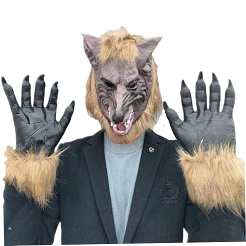 SHITOOMFE Halloween -Maske, Werwolf Maske Holloween Werwolf Kostüm Realistische Wolf & 1 Paar Pfotenhandschuhe weich & Hautfreundliches Kostüm für Halloween Party Cosplay Dress Up SHITOOMFE Halloween -Maske, Werwolf Maske Holloween Werwolf Kostüm Realistische Wolf & 1 Paar Pfotenhandschuhe weich & Hautfreundliches Kostüm für Halloween Party Cosplay Dress Up von SHITOOMFE