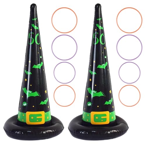 SHITOOMFE Hexenhut, Halloween -Spiele, 2pcs 11 x 22 Zoll aufblasbare Hexenhut mit 8pcs Plastikring für Kinder Erwachsene Familienbedarf von SHITOOMFE