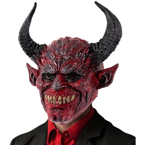 SHITOOMFE Teufelsmaske, Teufelsmaske Scary Realistic Full Face Dämon mit Ochsenhorn für Halloween, Maskerade, Cosplay -Requisiten, 13, 4x14, 6 Zoll von SHITOOMFE