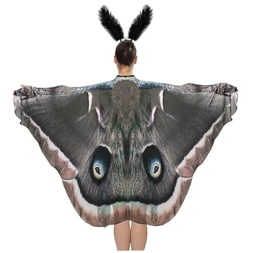 Schmetterlingsflügel, Mottenkostüm, Halloween -Schmetterlingsflügel mit Federn Stirnbanddrucken auf beiden Seiten Mottenkap für Halloween oder Kostümparty von SHITOOMFE