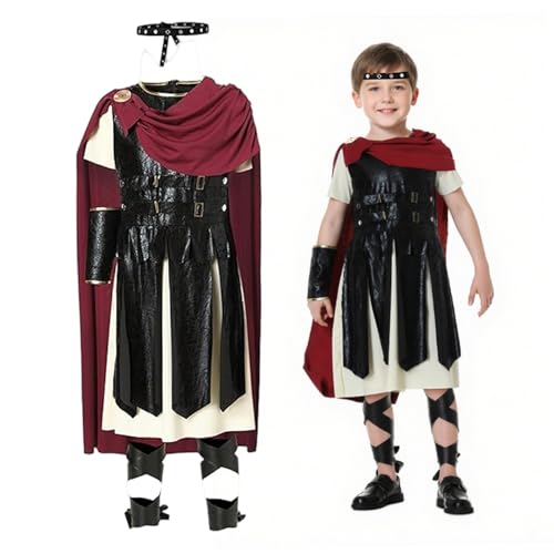 Soldat Kostüm für Jungen, römische Soldaten Kostümkinder, Cosplay für Jungen umfasst Stirnband, Kleid (einschließlich Cape), Ärmelabdeckungen, Beingurte für Cosplay Halloween mittelalterliche Kleidun von SHITOOMFE
