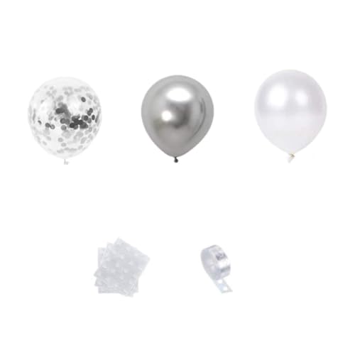 Weißer Silberballon -Garland -Kit, 100pcs weiß silberne Metallic Chrom und Silber Konfetti -Ballons mit Ballonband für Hochzeit, Abschlussball, Party Dekoration Ballon von SHITOOMFE
