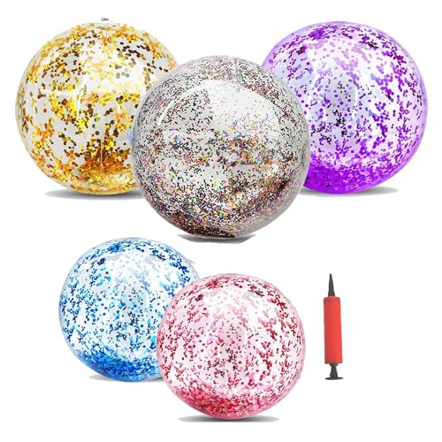 SHJOEE Aufblasbare Glitter Wasserbälle Set in 2 Größe Schöne Pailletten Strandball Aufblasbare Wasserball 40cm 60cm Glitzer Ball Kinder Erwachsene Wasserspielzeug für Beach Pool Strand Sommer Party von SHJOEE