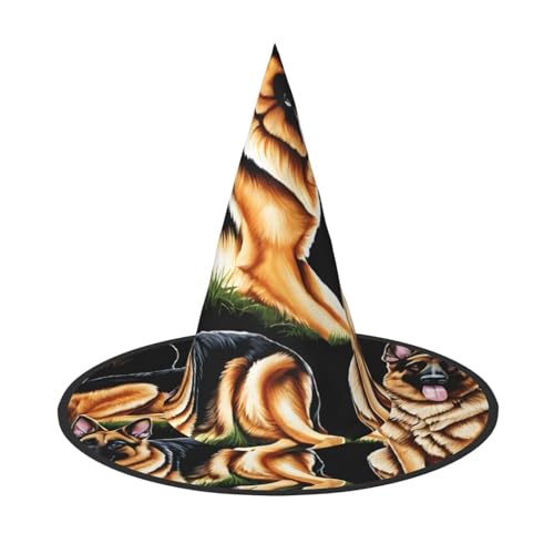 Deutscher Schäferhund Druck Halloween Kegel Hexenhut Cosplay für Frauen Zauberer Hut Maskerade Halloween Party Zubehör von SHLXMDNZ
