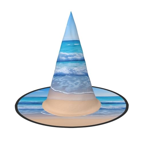 Hexenhut mit Strand- und Meeresaufdruck, Halloween, Kegel, Cosplay, für Damen, Zaubererhut, Maskerade, Halloween-Party-Zubehör von SHLXMDNZ
