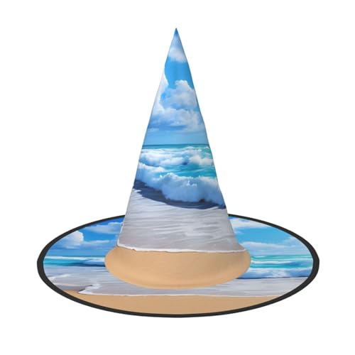 Hexenhut mit Strand- und Meeresaufdruck, Halloween, Kegel, Cosplay, für Damen, Zaubererhut, Maskerade, Halloween-Party-Zubehör von SHLXMDNZ