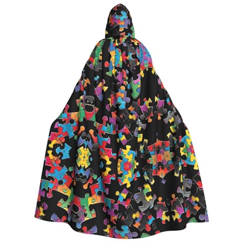 SHLXMDNZ (Autismus-Bewusstseins-Puzzleteile, Herz) bedruckter dicker Kapuzenumhang, Unisex, Halloween-Umhang, Vampir, Hexe, Zauberer, Halloween, Weihnachten, Cosplay von SHLXMDNZ