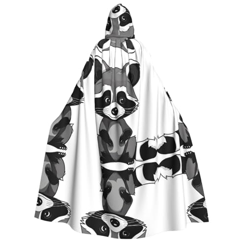 SHLXMDNZ (Cartoon süßer Waschbär) bedruckter dicker Kapuzenumhang Unisex Halloween Umhang Vampir Hexe Zauberer Halloween Weihnachten Cosplay von SHLXMDNZ