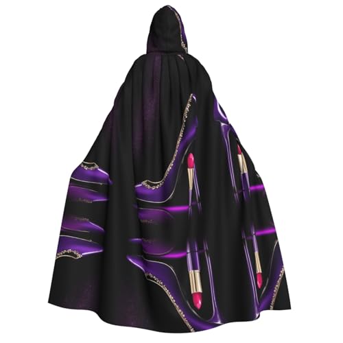 SHLXMDNZ (Elegante lila High Heels mit Lippenstift) Bedruckter dicker Kapuzenumhang Unisex Halloween Umhang Vampir Hexe Zauberer Halloween Weihnachten Cosplay von SHLXMDNZ