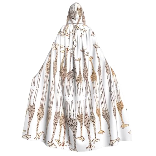 SHLXMDNZ (Niedliche wilde Cartoon-Giraffen) bedruckter dicker Kapuzenumhang, Unisex, Halloween-Umhang, Vampir, Hexe, Zauberer, Halloween, Weihnachten, Cosplay von SHLXMDNZ