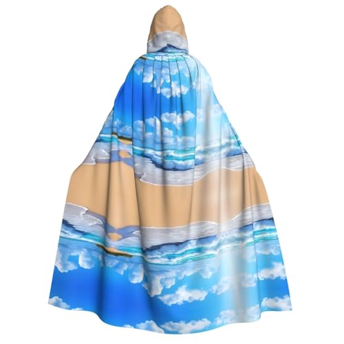 SHLXMDNZ (Strand und Meer) bedruckter dicker Kapuzenumhang, Unisex, Halloween-Umhang, Vampir, Hexe, Zauberer, Halloween, Weihnachten, Cosplay von SHLXMDNZ