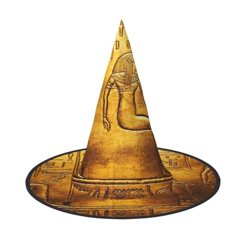 SHLXMDNZ Ägyptische Hieroglyphen Druck Halloween Kegel Hexenhut Cosplay für Frauen Zauberer Hut Maskerade Halloween Party Zubehör von SHLXMDNZ