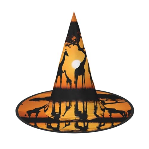 SHLXMDNZ Afrika Giraffe Majestätischer Baumdruck Halloween Kegel Hexenhut Cosplay für Frauen Zauberer Hut Maskerade Halloween Party Zubehör von SHLXMDNZ
